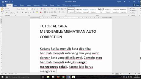 Cara Mematikan Auto Correction Kata Pada Ms Word Youtube