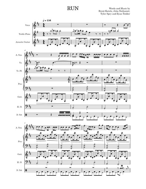 Run Onerepublic Sheet Music For Piano Vocals Flute Saxophone Alto