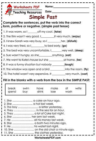 Fill In The Blanks With A Verb From The Box In The SIMPLE PAST Simple