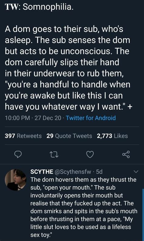 Tw Somnophilia A Dom Goes To Their Sub Whos Asleep The Sub Senses