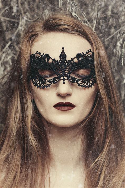 Girl Wearing A Black Lace Mask Dark Beauty Self Photography Lace Mask