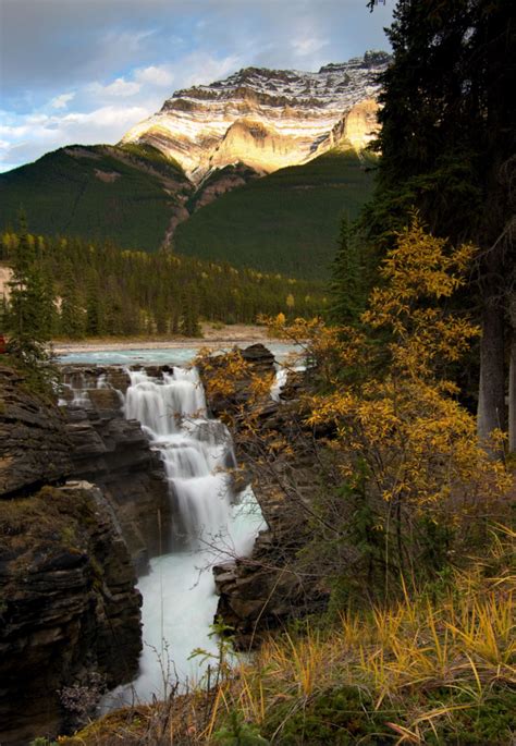 Mountainside Waterfall Athabasca Falls Banff National Park Canada