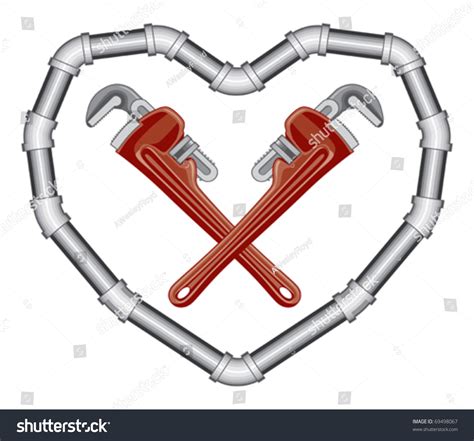 Plumbers Valentine Illustration Crossed Pipe Wrenches Stock Vector