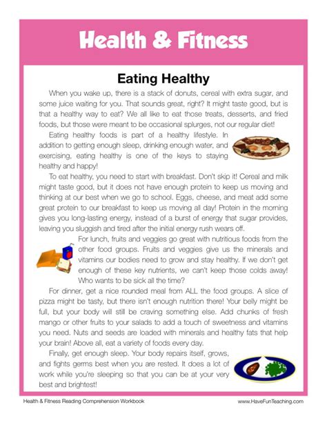 Some of the worksheets for this concept are basic nutrition workbook, grade 3 kazikidz teaching material, healthy habits that promote wellness, eating a balanced diet, we are what we eat, an introduction to nutrition, grades 3. Reading Comprehension Worksheet - Eating Healthy