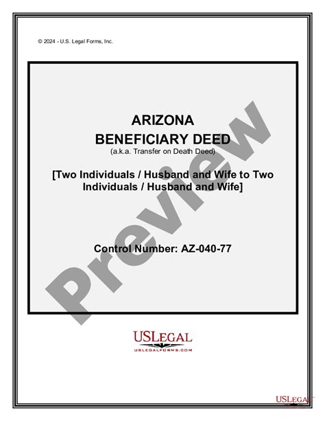 Arizona Transfer On Death Deed Or Tod Beneficiary Deed For Two