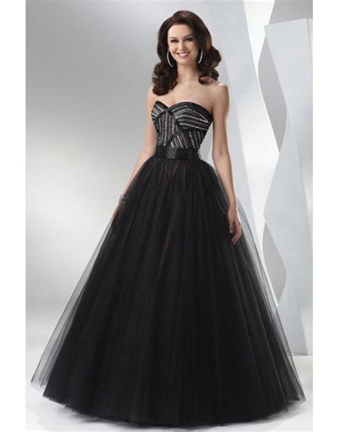 Strapless Tulle Ballgown Prom Dresses Black Ball Gown Prom Dresses