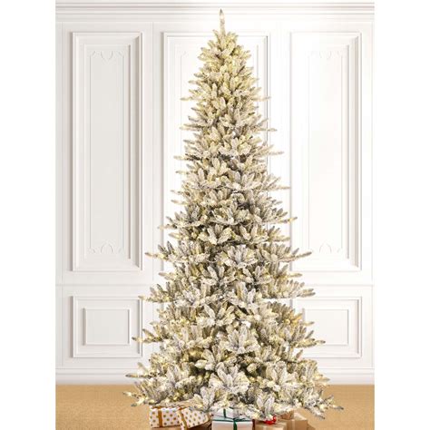Official Glitzhome 11ft Pre Lit Snow Flocked Slim Pine Artificial