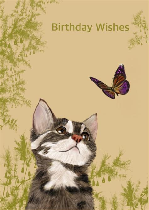 cat and butterfly birthday card thortful