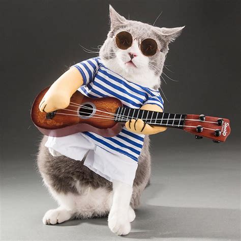 2018 Creative Stripe Guitar Funny Cute Pet Dog Clothes Cat