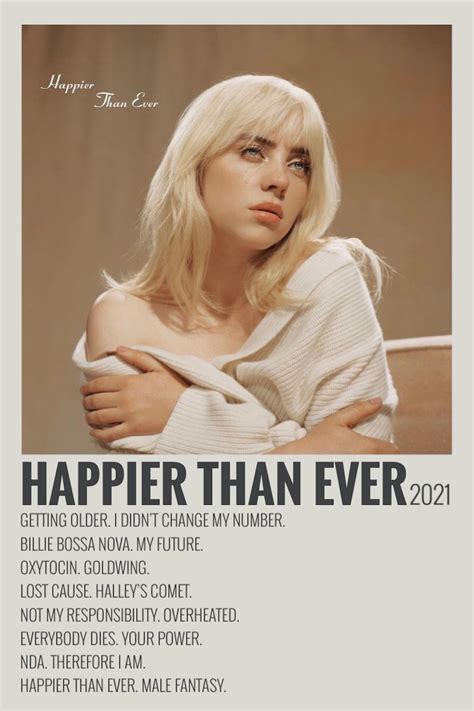 Happier Than Ever Billie Eilish Aesthetic Poster In 2021 Minimalist