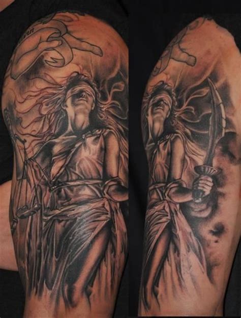 Maybe you would like to learn more about one of these? Roly Viruez - Lady Justice in black and grey | Tatuajes, Piercings, Disenos de unas