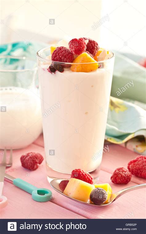 Yogurt Milkshake With Fruits Stock Photo Alamy