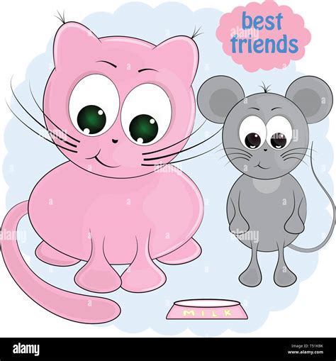 Cat And Mouse Best Friends Cartoon Vector Illustration Stock Vector