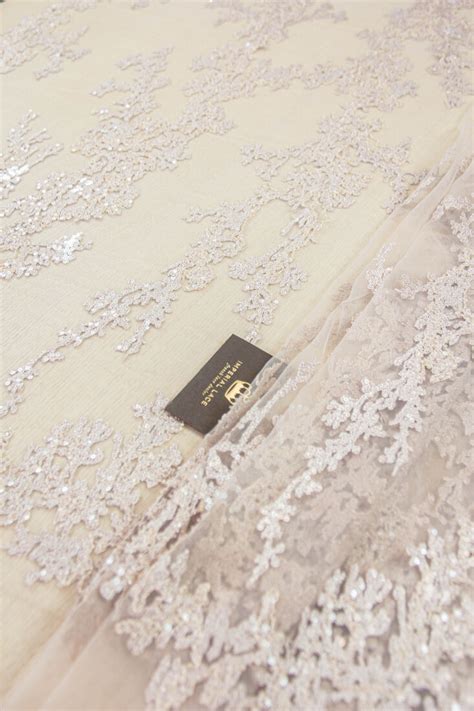 Nude Organic Pattern Embroidery With Sequins On Tulle Fabric D Lace