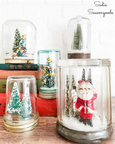 Diy Waterless Snow Globe In A Vintage Glass Jar As Christmas Decor