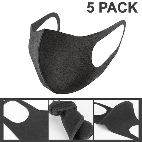 5 Pcs Face Mask Black Washable Reusable Breathable Unisex Masks Cotton