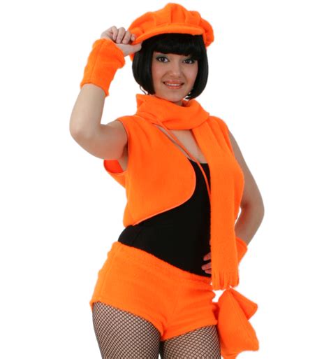 Damenkostüm Set Plüsch Weste mit Hot Pants in orange KarnevalsTeufel de