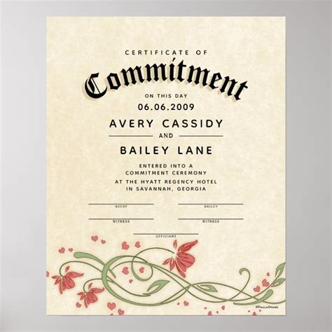 Commitment Ceremony Floral Wedding Certificate Poster Zazzle