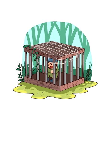 Premium Vector Cartoon Of Man Trapped In A Cage