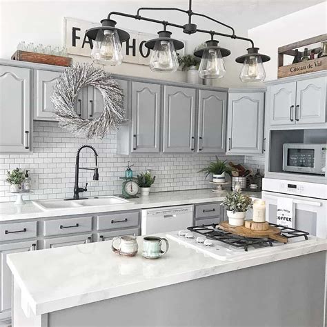 Farmhouse Grey Kitchen Cabinets With Black Hardware Soul And Lane
