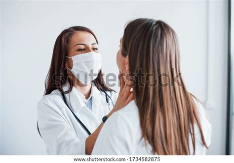 Checking Lymph Nodes Throat Young Woman Stock Photo Edit Now 1734582875
