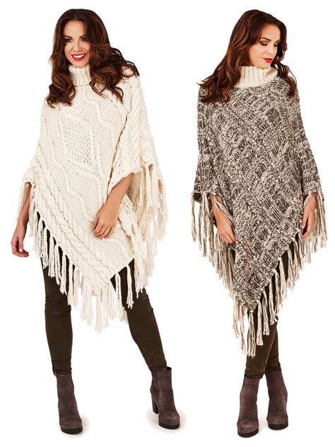 womens warm winter luxury poncho wrap knitted shawl throw cape ladies coat ebay