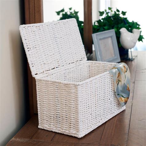 Household Essentials Small Wicker White Basket With Lid Ml 7113 The