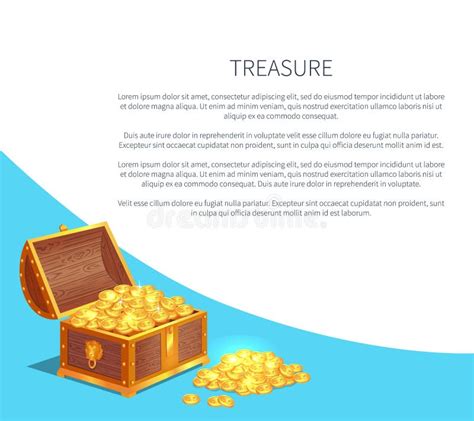 Treasure Poster With Shiny Gold Ancient Coins In Chest Stock Vector