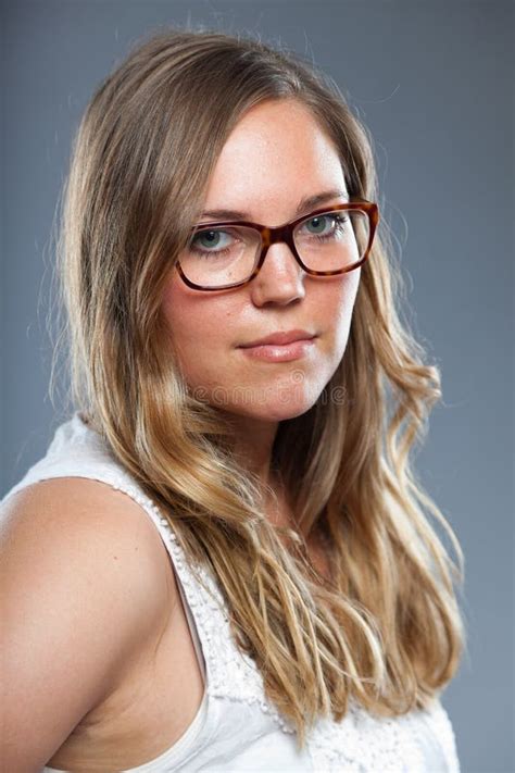 Pretty Woman With Long Brown Hair Wearing Glasses Stock Image Image Of Female Lady 39129083