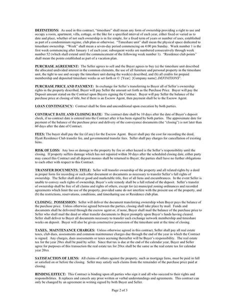 Timeshare resale contract template in Word and Pdf formats - page 2 of 3