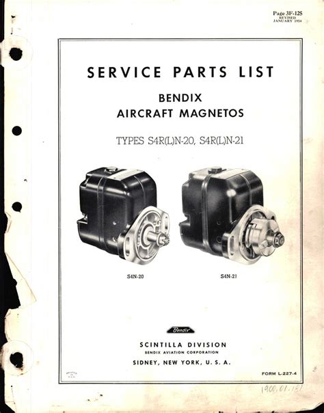 Service Parts List For Bendix Aircraft Magnetos S4rln 20 And S4rln