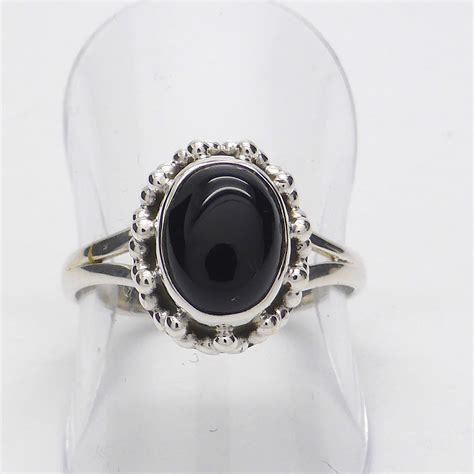 Black Onyx Ring Oval Cabochon Ks Crystal Heart