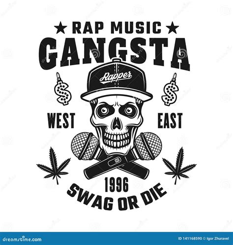 Gangsta Rapper Skull In Snapback Vector Emblem Stock Vector