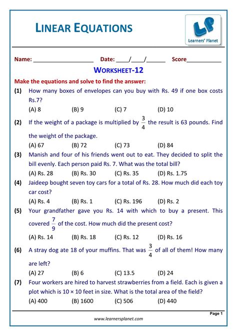 Word Equation Worksheet Pdf