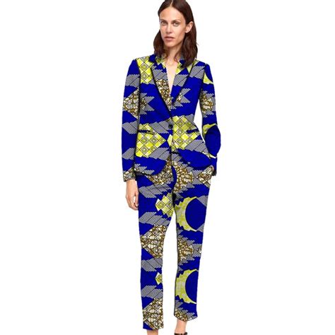 Fashion African Print Women Pant Suit Elegant Dashiki Blazer With