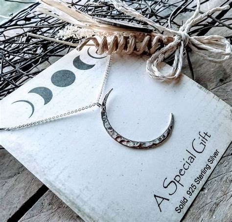 Crescent Moon Necklace 925 Sterling Silver Hammered Crescent Etsy