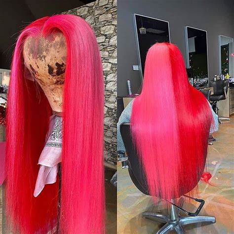 Peruvian Hair Half Pink And Half Fuchsia Color Lace Front Wig Lux