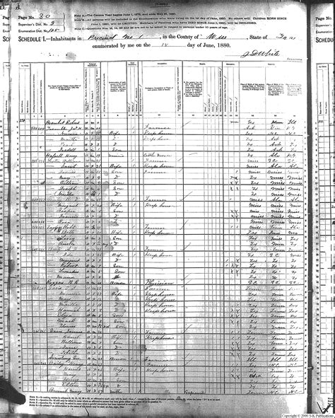 1880 Census Page Images For Wise County Texas