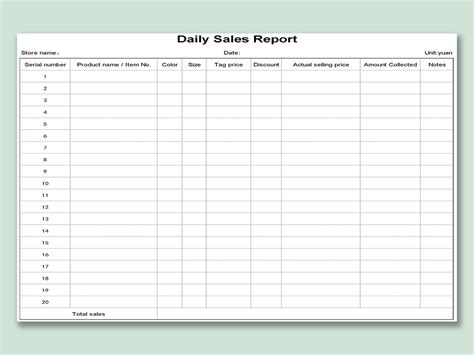Daily Sales Report Template Excel Free Free Printable Templates
