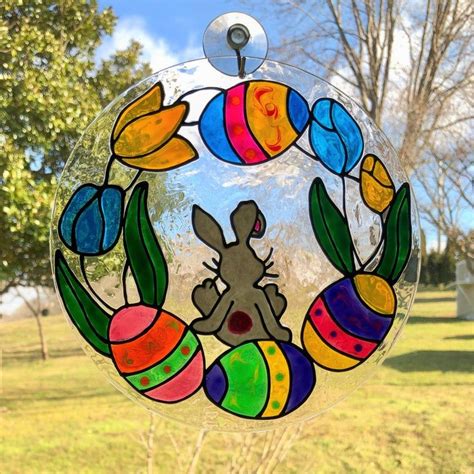 Easter Suncatcher Easter Egg And Bunny Faux Stained Glass Easter