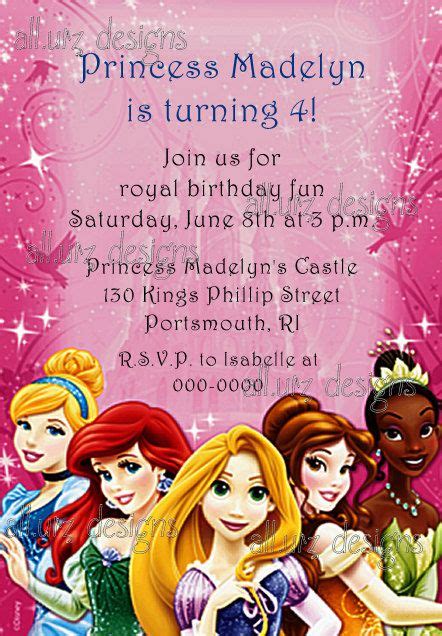 Disney Princesses Personalized Invitations 5x7 Inches Printable