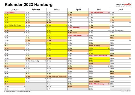 Kalender 2023 Hamburg Ferien Feiertage Pdf Vorlagen