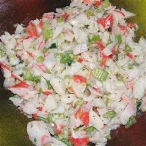 1 (8 ounce) package imitation crabmeat 2 green onions, sliced 1/4 cup celery, chopped, use the middle, tender ribs with tops 1/2 tablespoon lemon juice, fresh 1/4 cup mayonnaise 1/2 teaspoon dill weed 2 teaspoons horseradish. Imitation Crab Salad Recipe | KeepRecipes: Your Universal Recipe Box
