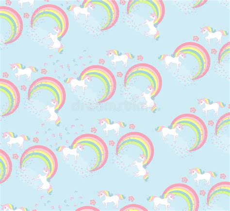 Seamless Pattern With Cute Unicorns And Rainbow Stock Vector