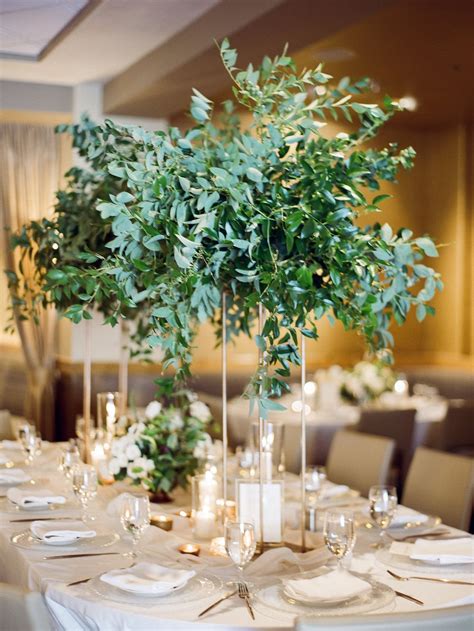Lush Eucalyptus And Greenery Tall Centerpiece Green Wedding