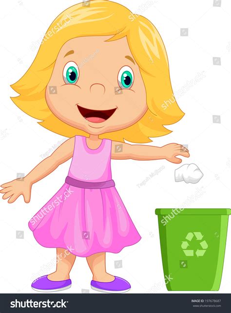 Young Girl Throwing Trash Into Litter Bin Stock Photo 197678687