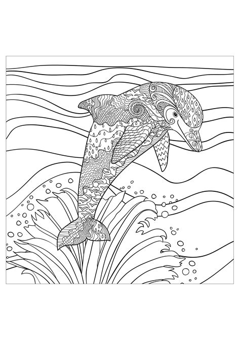 Dolphin Waves Sea Dolphins Adult Coloring Pages