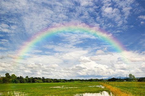 Beautiful Of Rainbow In Blue Sky High Quality Nature Stock Photos