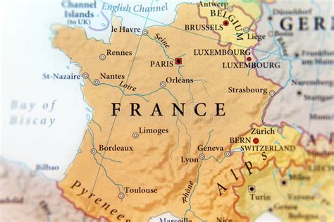 Geographic Map Of European Country France With Important Cities Stock
