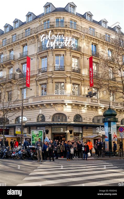 Entrance Building Galeries Lafayette Shopping Mall Paris France Stock